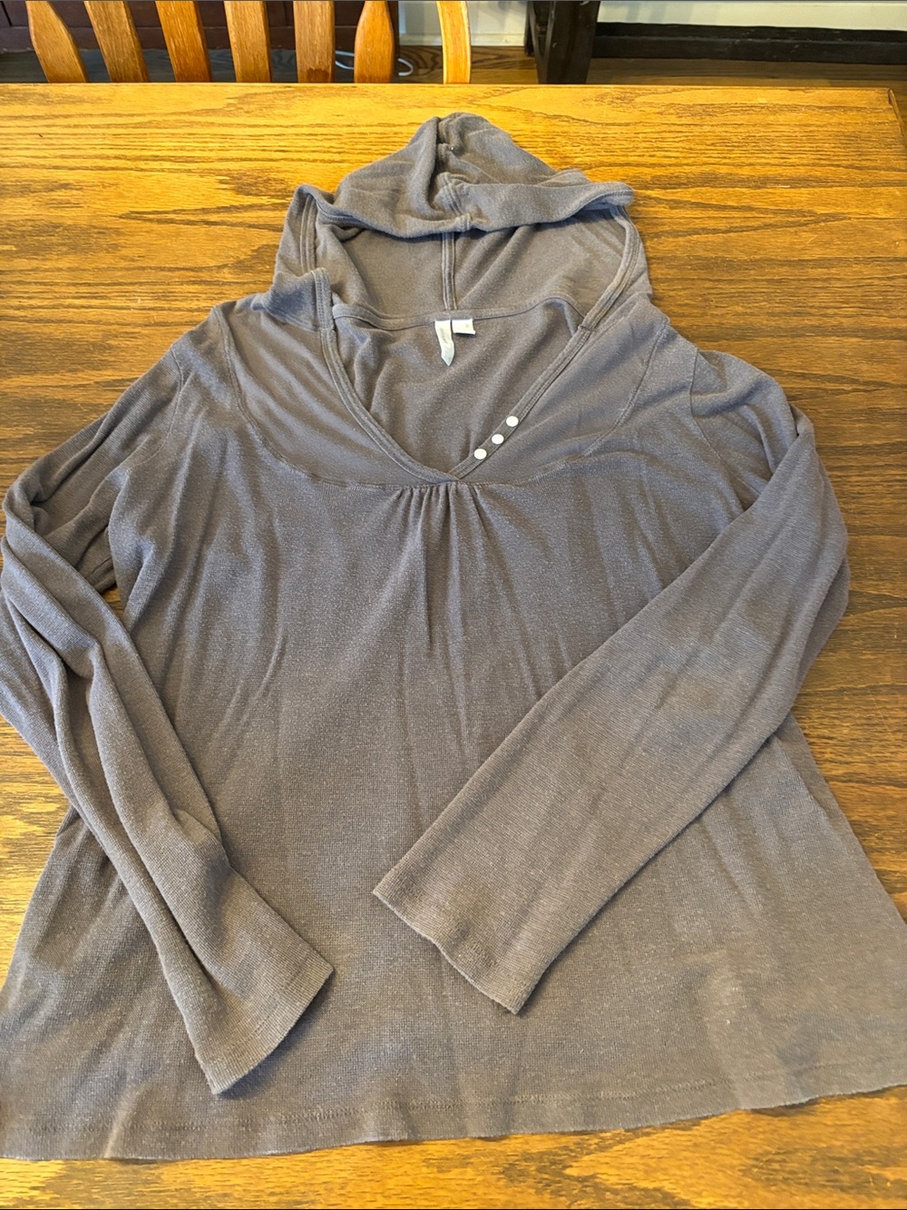 Old Navy Dark Gray V-Neck Henley Hoodie Sweater